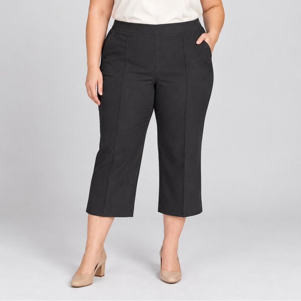 Rafaella Womens Pintuck Crop Pants 22W Black Pull On Dress Trousers Business